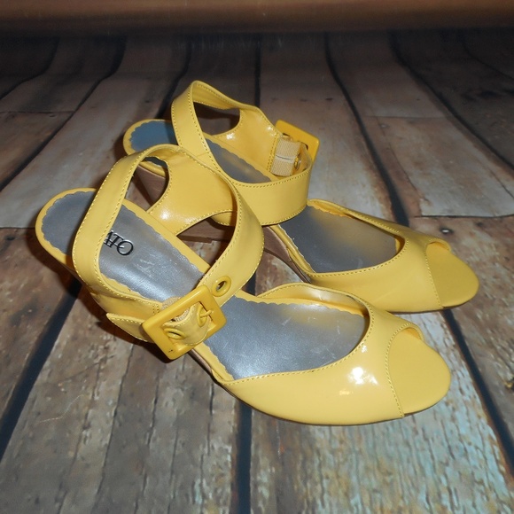 Cato Shoes - Cato Yellow Peep Toe Wedges Size 9